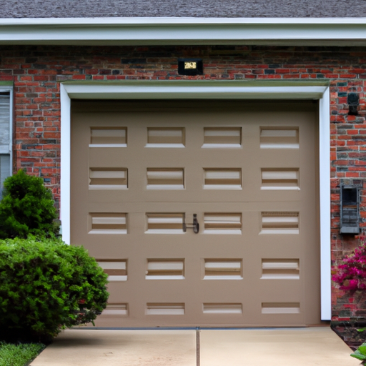 Residential garage door on a Tenafly, NJ home, brick facade and visible hardware, no people.