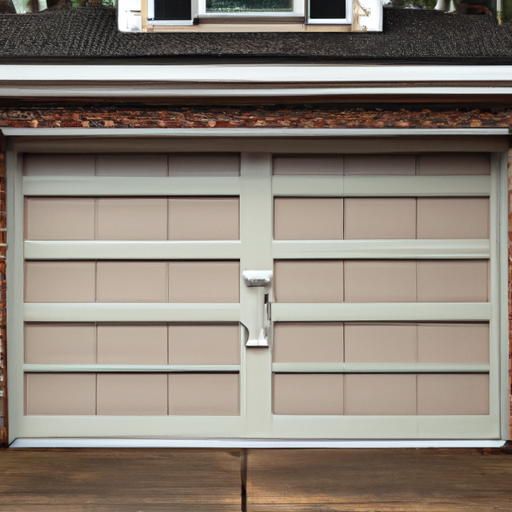 Suburban Tenafly home exterior with a closed residential garage door, visible panels and hardware under overcast light.